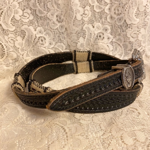 Vintage Leather Handmade Belt with Silver Ornate Buckle - Picture 9 of 11
